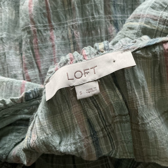 Loft Plaid Tie Neck Tiered Swing Dress - Picture 3 of 5